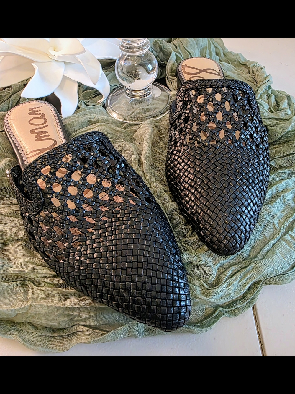 Sam Edelman Black Woven Pointed Backless Loafers. Size 8. Never Worn